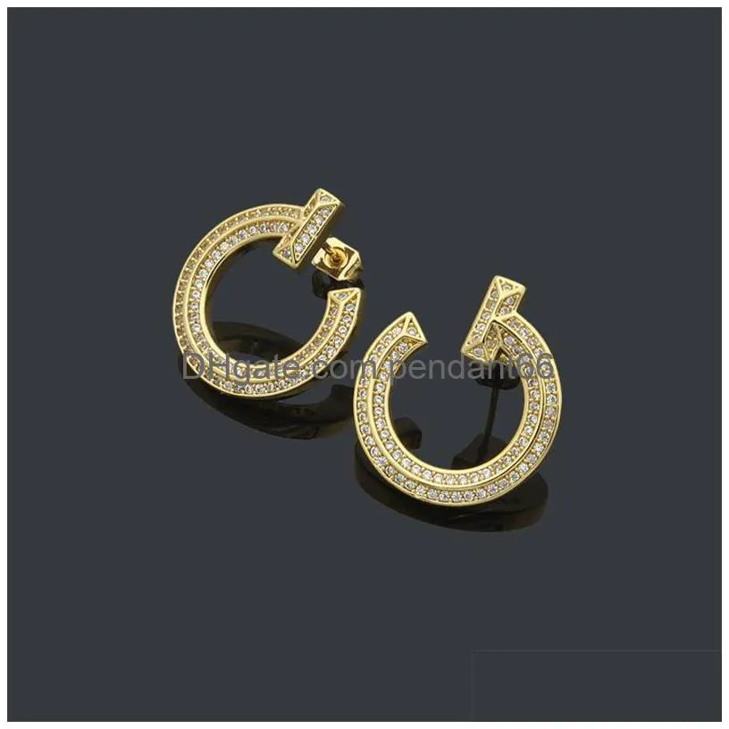 luxury full diamond crystal hoop t earrings brand classic designer womens earrings fashion korean plating 18k gold earring jewelry