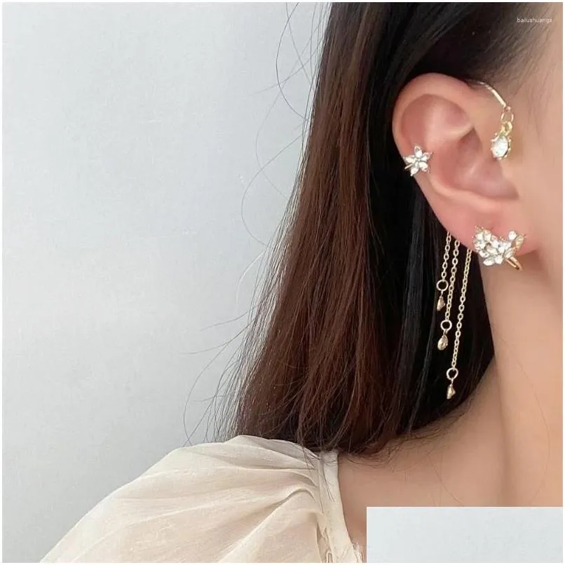 Backs Earrings Super Immortal Zircon Star Tassel Ear Hanger No Holes Small Design Light Luxury Earbone Clip Air