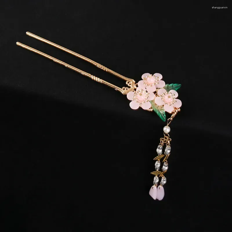 Hair Clips U Shaped Stick Hairstyle Design Tool Non-fading Alloy Elegant Flower Tassel Headdress For Birthday Thanksgiving Day Gift