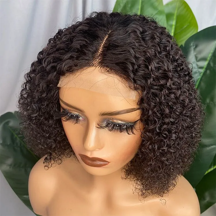 Wholesale Indian Good Quality Unprocessed Remy Silky Virgin Raw Hair Machine Made Short Curly Closure Wig With Vendor