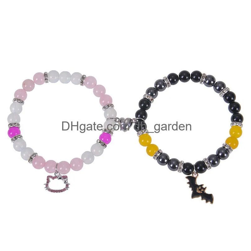 Beaded 2Pcs/Set Magnetic Distance Bead Bracelet Couple Minimalist Heart Lovers Matching Friendship Bracelets For Women Drop Dhgarden Dhnkx