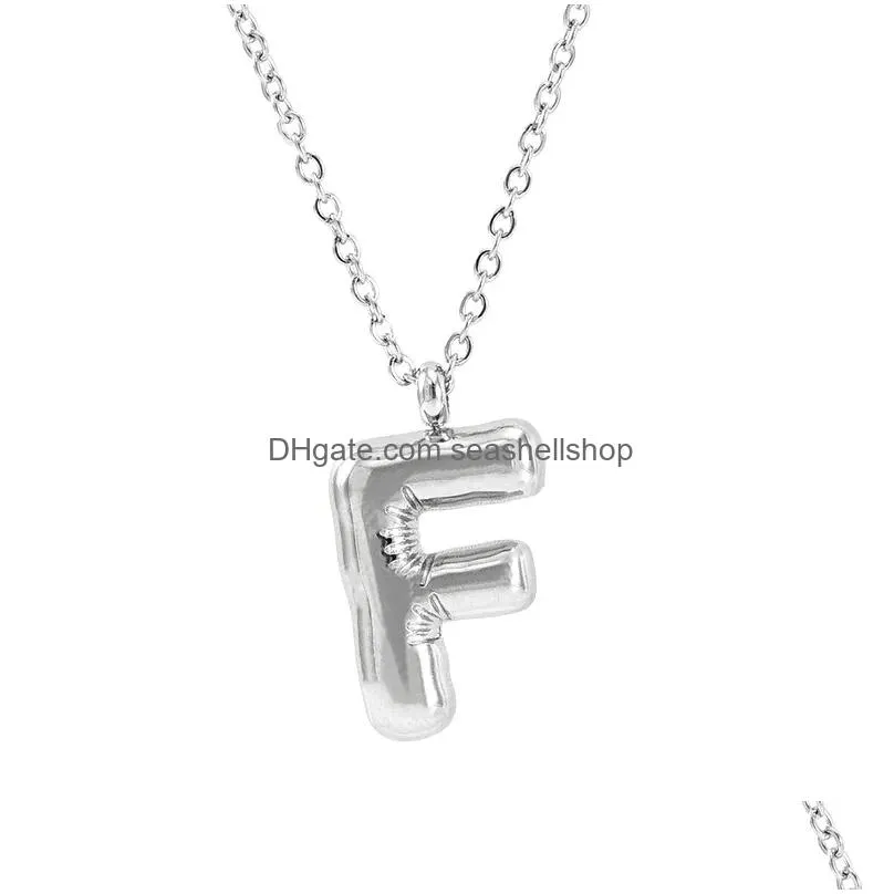 Pendant Necklaces Stainless Steel Chunky Alphabet Chubby Helium Balloon Bubble Initial Letter Necklace For Women Boy Jewelry Party