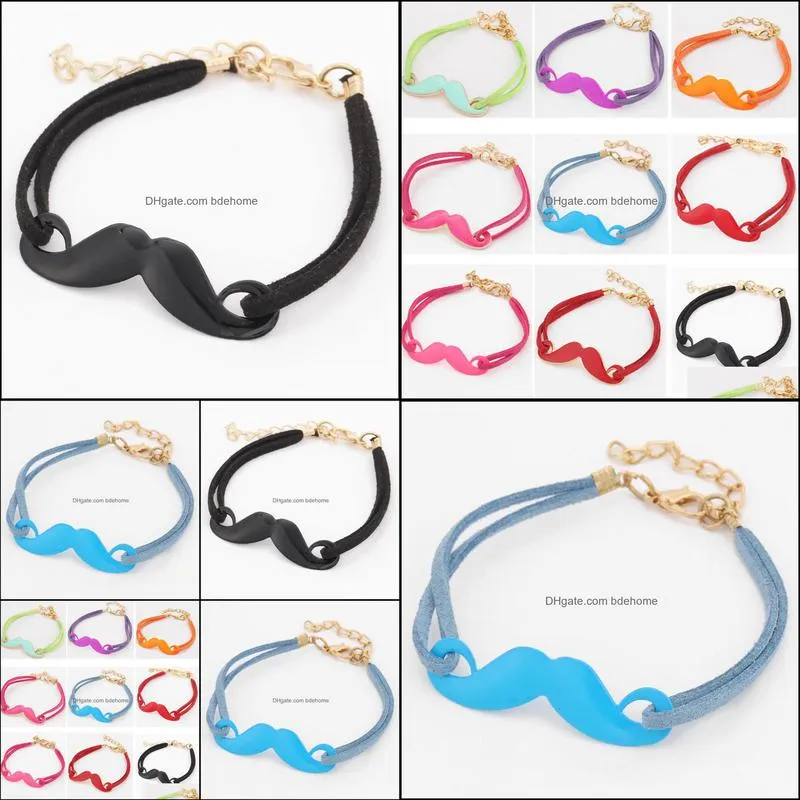 Charm Bracelets Charms Individuality Brand Vintage Mustache Leather Bracelet Bdehome Drop Delivery Jewelry Dhxpj