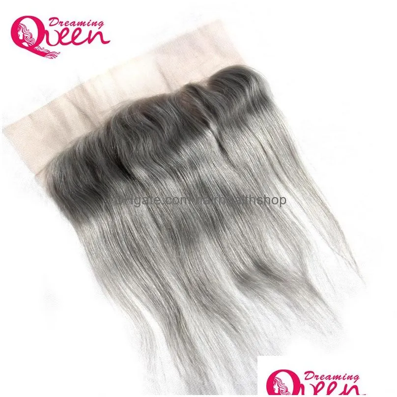 Grey Color Straight Lace Frontal Closure Ombre Brazilian Virgin Human Hair Gray 13X4 Ear to Ear Lace Frontal With Baby Hair