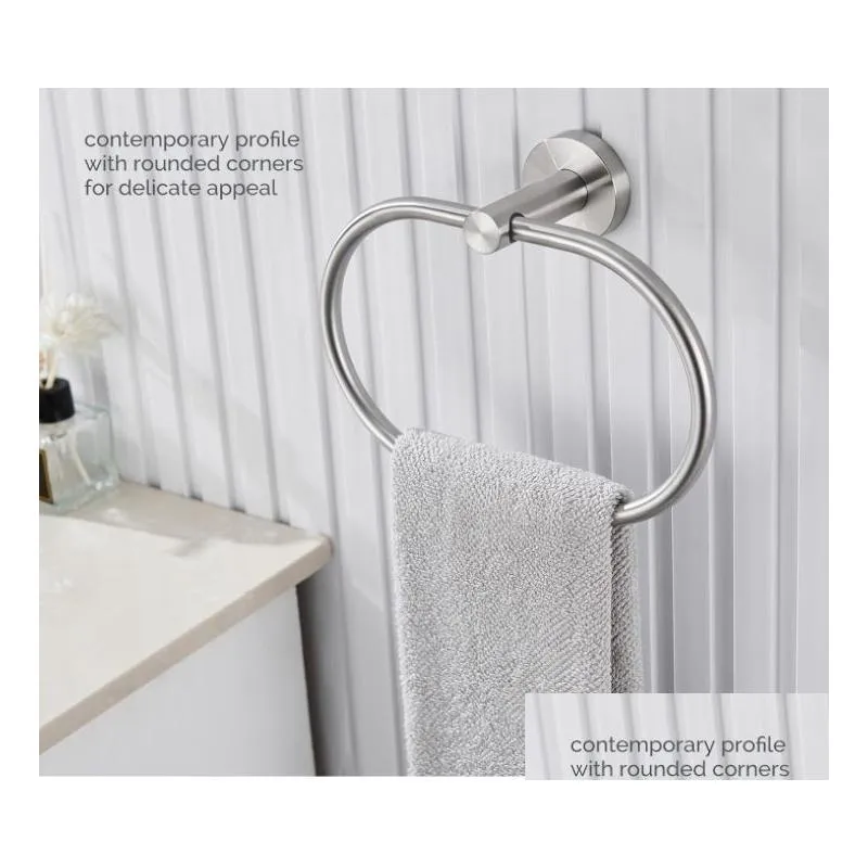 Towel Rings Ring Brushed Nickel Angle Simple Sus304 Stainless Steel Hand Rack Unique Oval Shaped Holder Drop Delivery Home Garden Bath Otgcf