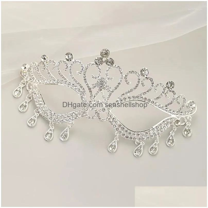 Hair Clips Bridal Headdress Crystal Rhinestone Mask Metal Veil Women Wedding Dance Party Headwear Head Tiara Face Accessories