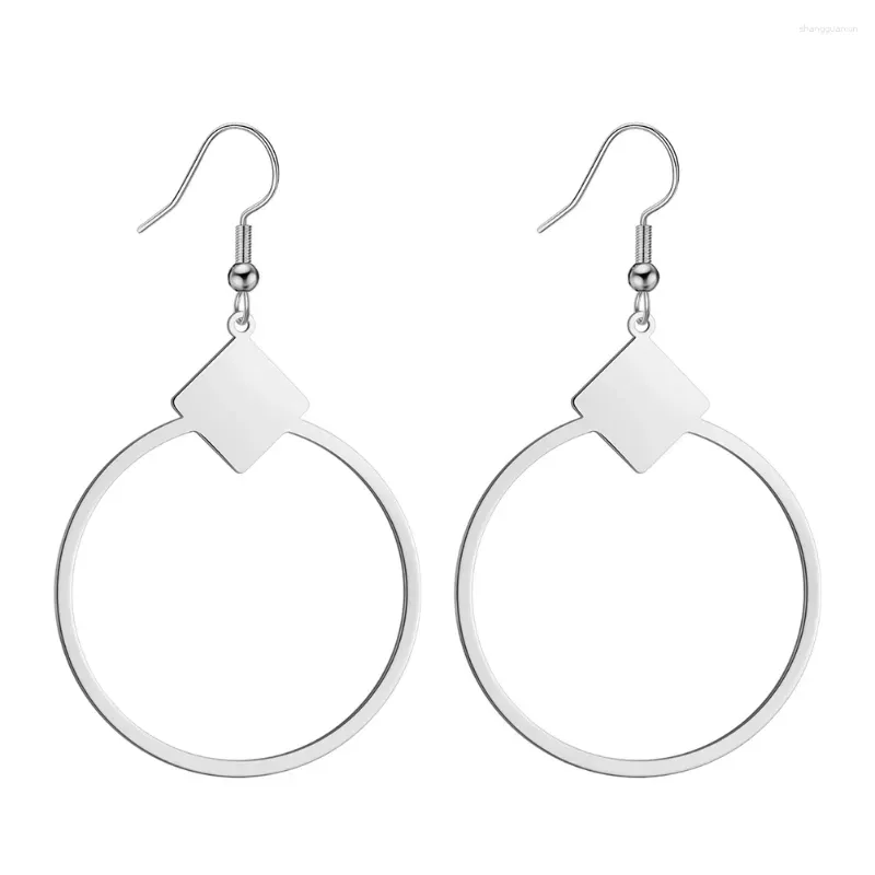 Dangle Earrings Stainless Steel Trendy Round Hoop Lucky Symbol Pendant Fashion Minimalist For Women Jewelry Exquisite Gift