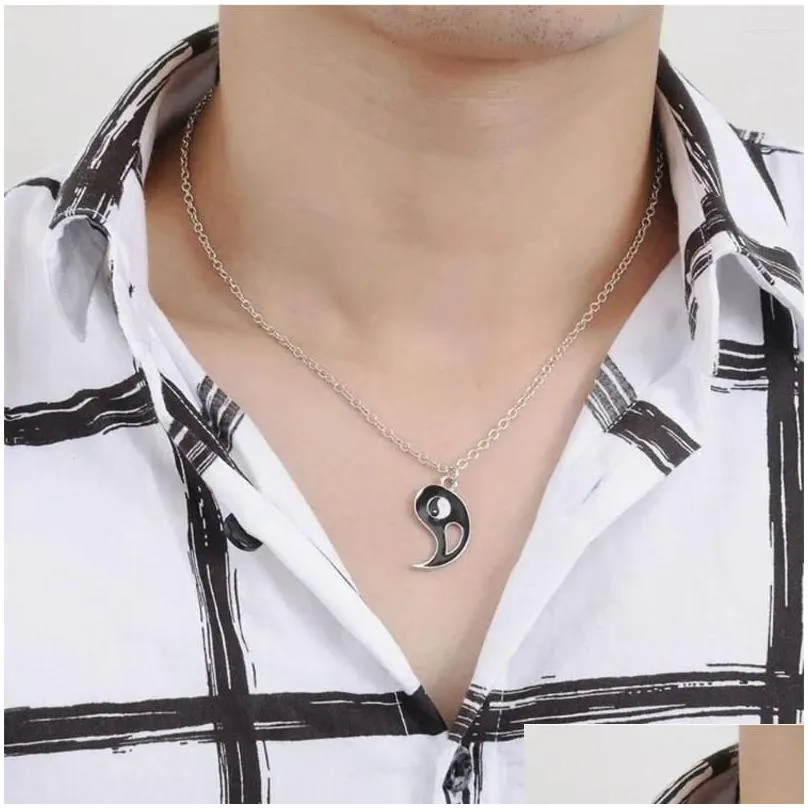 Pendant Necklaces 2Pcs/set Couple Chinese Tai Chi Gossip Banish Bad Luck Charm ChainNecklace Jewelry Lovers Valentine`s Gift