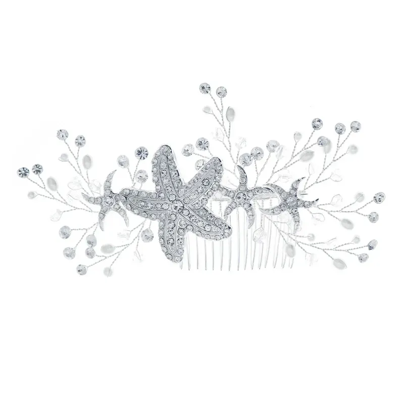 Hair Clips Wedding Sliver Starfish Comb Sparkling Crystals Messy Bun Maker Pearls Piece For Princess Party Favors Accessories