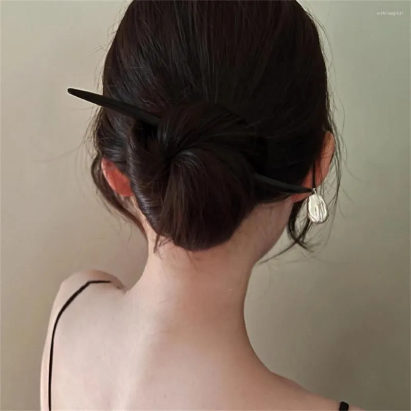 Hair Clips Fairy Stick Hairpins Chinese Hanfu Jewelry For Girls White Pendant Irregular Hairpin Fork Traditional Wooden Headpiece
