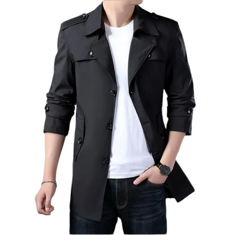 Trench Coat Men Brand Long Jacket Mens Spring Autumn Casual Windbreaker Overcoat Fashion Button Men`s Jackets M-7 XL