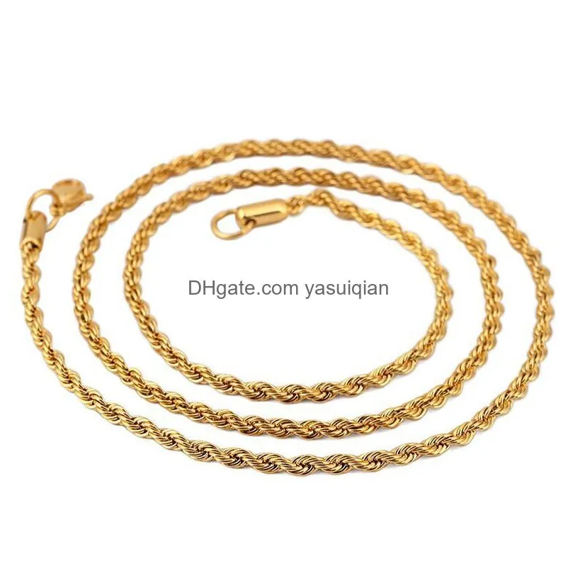 Chains M 18K Gold Plated Twisted Rope For Women Men S Choker Necklaces Jewelry In Bk 16 18 20 22 24 30 Inches Drop Delivery Pendants Dhv6S