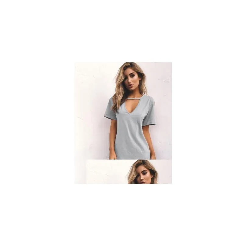 Women`S T-Shirt 11 Color Y Women Clothes New Fashion T Shirt Solid V-Neck Summer Casual Short Sleeve Long Top Tee Drop Delivery Appare Dh6Rl