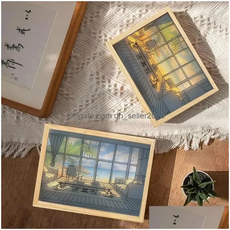 Frames And Mouldings Frame Painting Light Led Picture Japan Decorative Simate Sunshine Ding Night Home Table Lamp Drop Delivery Garden Dhxzl