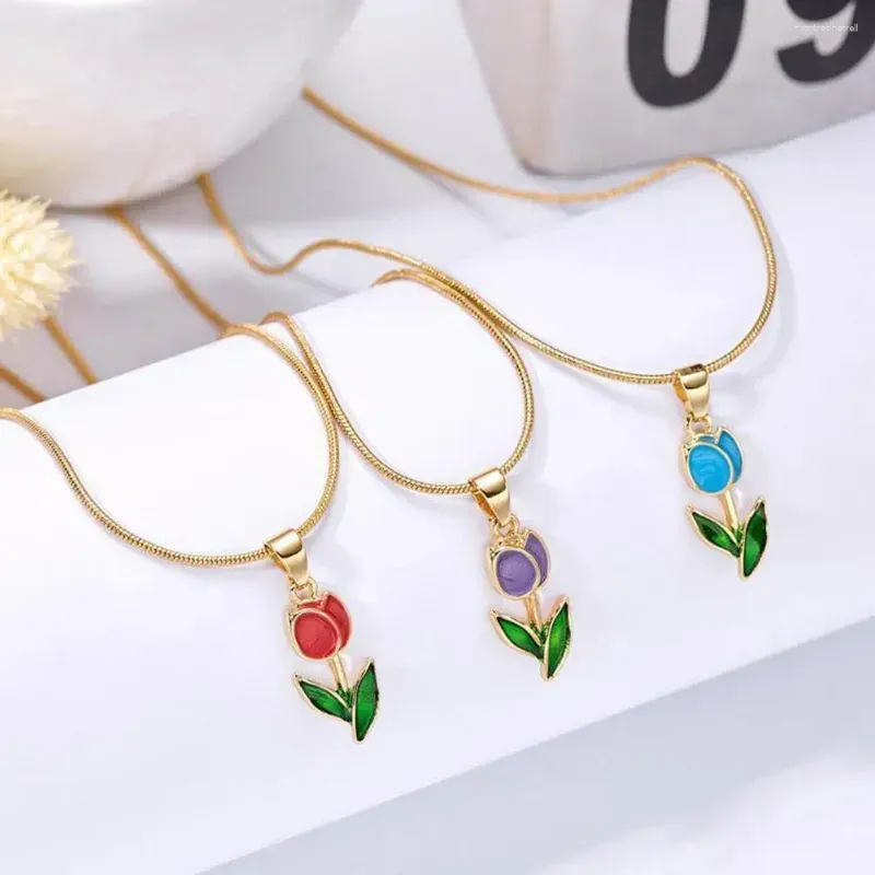 Chains High Quality Tulip Flower Pendant Necklace For Women Fashion Aesthetic Flowers Clavicle Chain Choker Wedding Party Jewelry K6D5