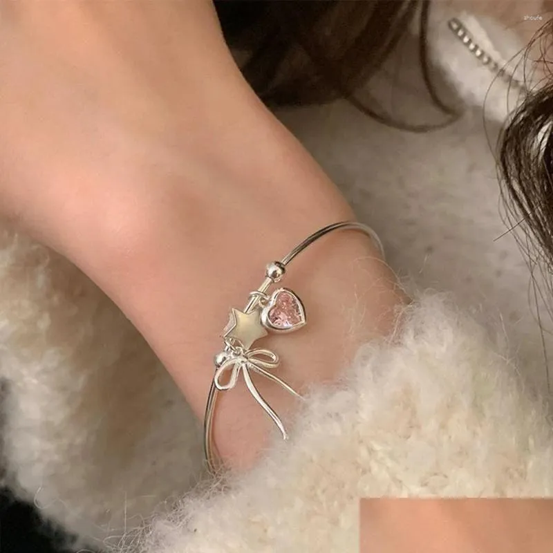 Charm Bracelets Fashion Pink Crystal Zircon Heart Bowknot Star Pendant Bracelet For Girl Korean Aesthetic Y2k Jewelry Accessories Gift