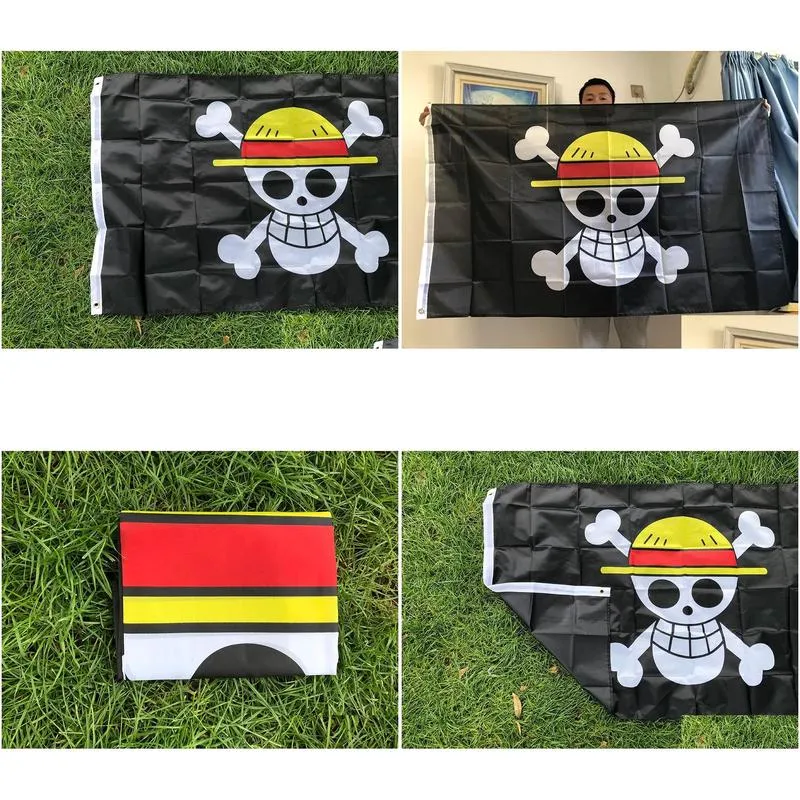 Banner Flags Luffy Flag Pirates Jolly Roger Monkey Skl With St Hat Polyester For Home Room Drop Delivery Garden Festive Party Supplies Otrjd