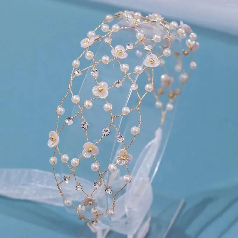 Hair Clips Bridal Wedding Crystal Pearl Flower Headband Accessories Bride Tiara Handmade Crown Hairband Decoration Jewelry