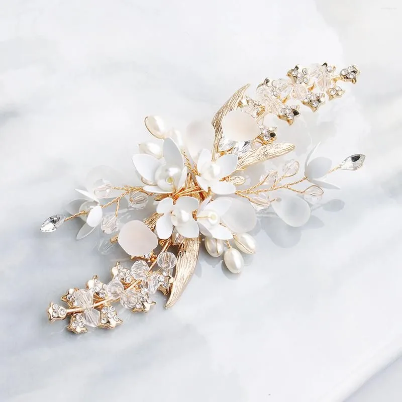 Hair Clips Woman Clip Golden Floral Hairpin Fashion Alloy Crystal Headpiece Bridal Side Pin Beauty Wedding Accessories Jewelry