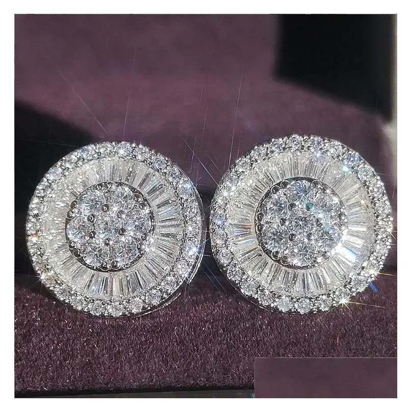 2024 Ins Top Sell Sparkling Stud Earrings Luxury Jewelry 925 Sterling Silver T Princess Cut White Topaz CZ Diamond Gemstones Women Wedding Earring