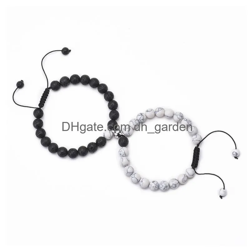 Beaded 2Pcs/Set Magnetic Distance Bead Bracelet Couple Minimalist Heart Lovers Matching Friendship Bracelets For Women Drop Dhgarden Dhfcs