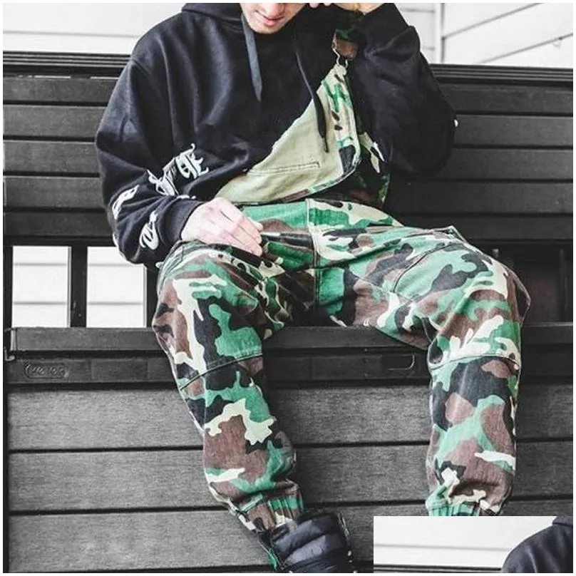 Men`S Jeans Men One Shoder Fashion Jumpsuit Casual Camouflage Print Jumpsuits Overalls Tracksuit Camo Suspender Pant Drop Delivery Ap Dh6Ra