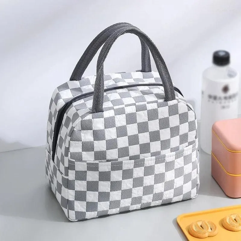 Storage Bags 1pc Checkered Insulated Lunch Bag Waterproof Picnic Ice Box Large Capacity Multicolor Home Items