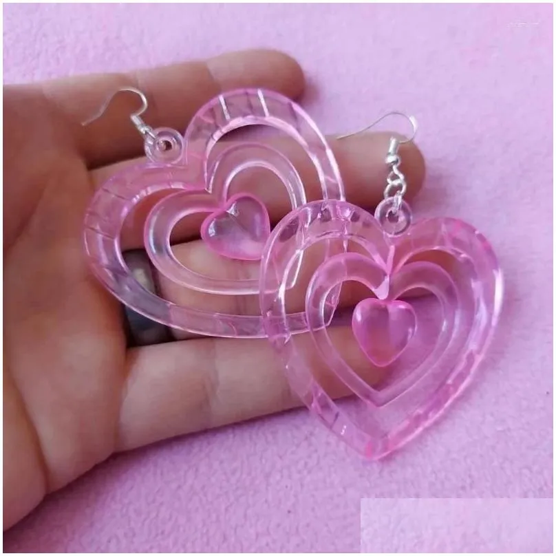 Dangle Earrings Y2K Earring Pink Hollow Out Heart Korean Fashion Aesthetic DIY Love Hook For Women Jewelry