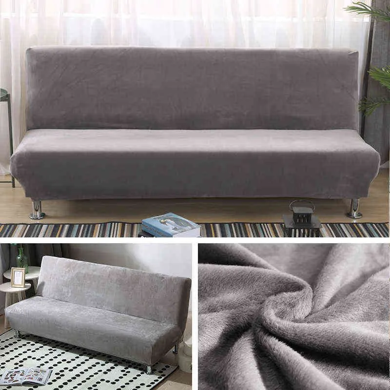 Plush fabric Fold Armless Sofa Bed Cover Folding seat slipcover Thicker covers Bench Couch Protector Elastic Futon winter