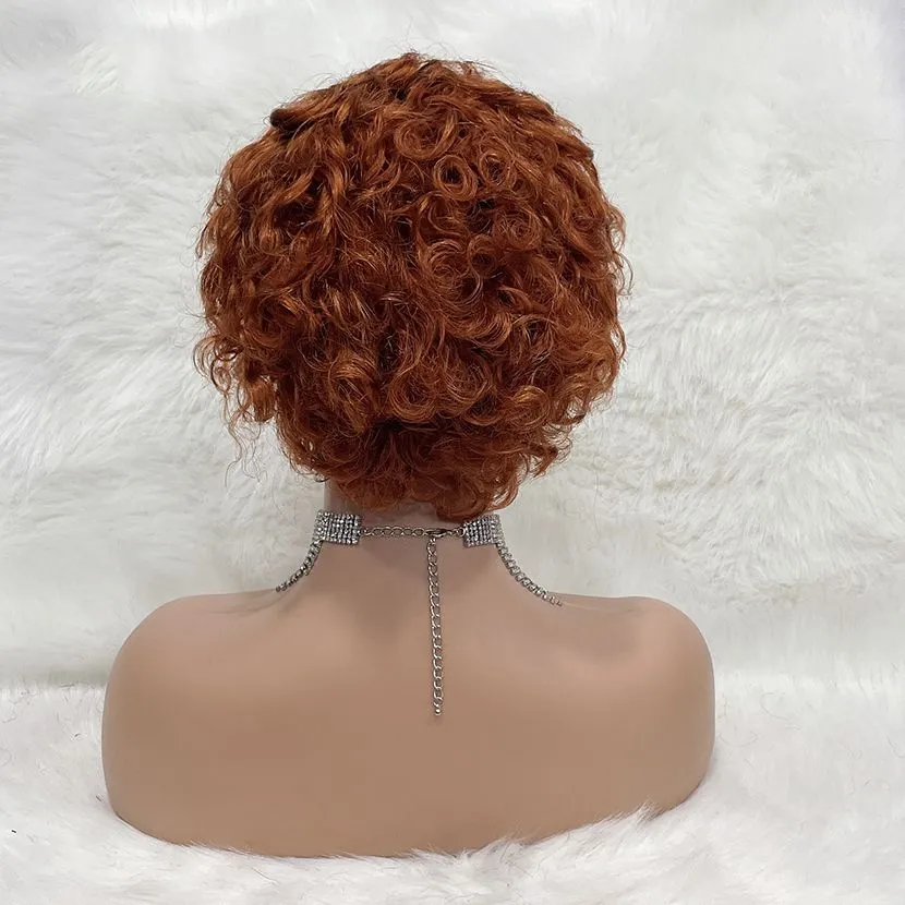 13x1 Pixie Curl Short Bob Lace Wigs Color #350 Brazilian Human Hair For Black Women High