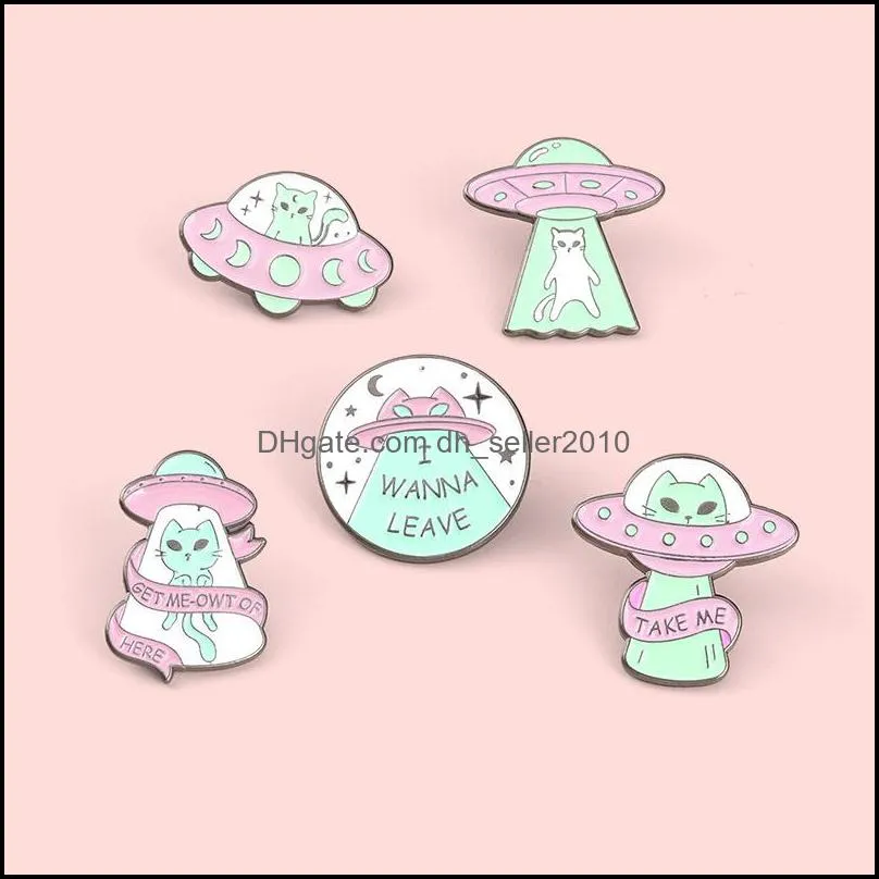 Pins, Brooches Spaceship Cat Letter Round Moon Star  Pins Alloy Enamel Clothes Badge Buckle Jewelry 6131 Q2 Drop Delivery Dhnw1