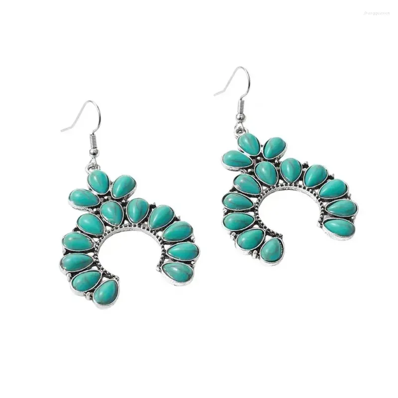 Dangle Earrings Faux Turquoise Fashion Accessories Bohemian Vintage Geometric Cutout Pendant Jewelry For Women Retro Wife