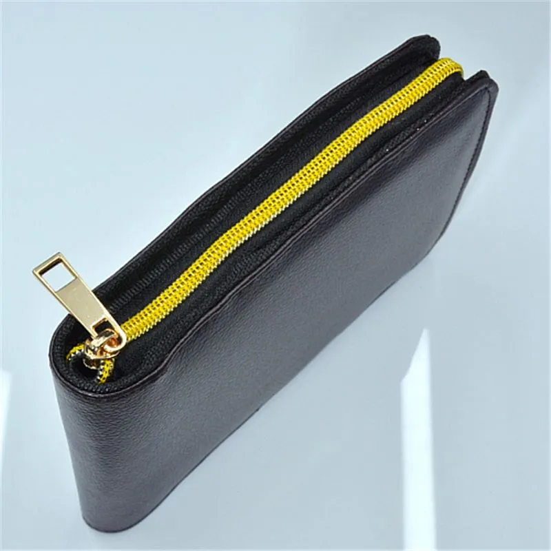 wholesale Promotion zipper Black / brown PU leather pen bags for all pen convenient pencil case
