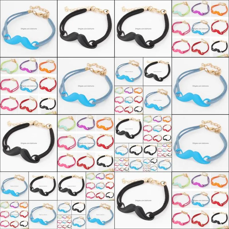 Charm Bracelets Charms Individuality Brand Vintage Mustache Leather Bracelet Bdehome Drop Delivery Jewelry Dhxpj