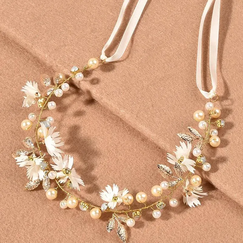 Hair Clips Pearl Flower Hairpin Side Comb Golden Leaf Shaped Alloy Tiaras Wedding Bride Insert Jewelry Headwear
