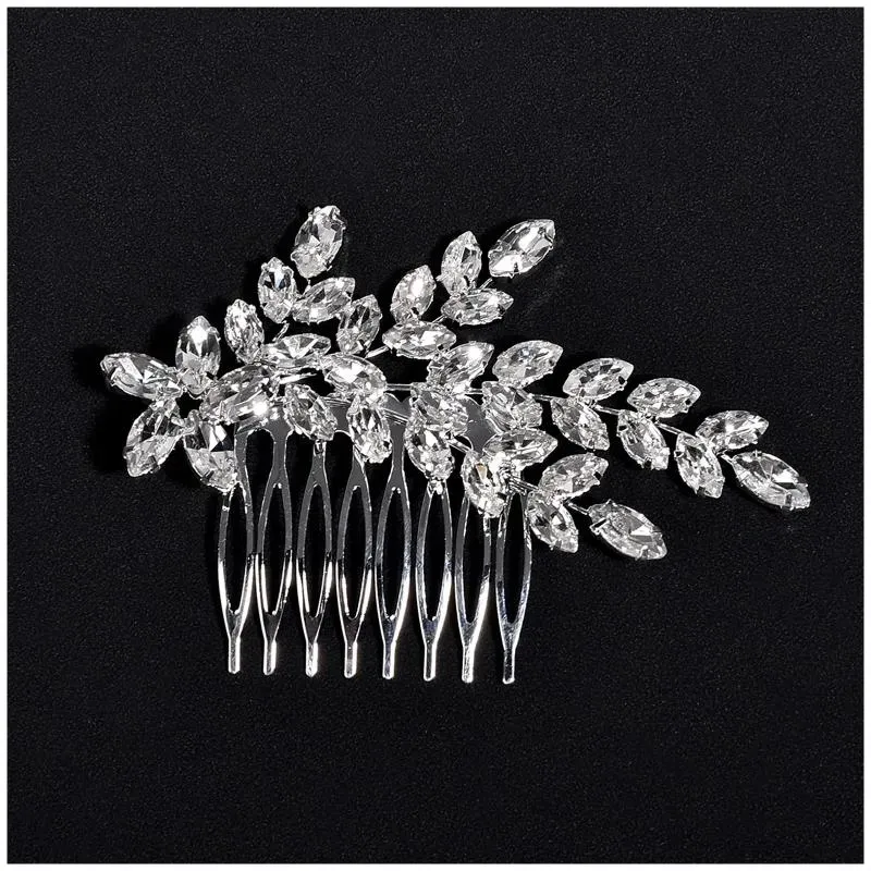 Hair Clips Shiny Rhinestone Combs For Bride Wedding Jewelry Glossy Crystal Leaf Hairpins Side Women Girls Party Headpiece