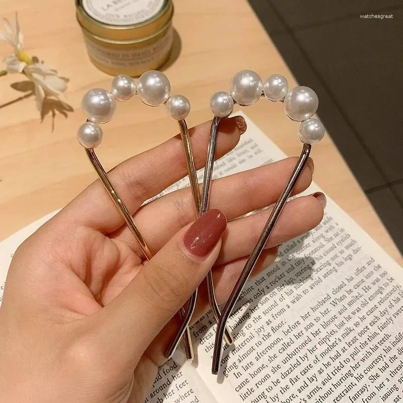 Hair Clips Korean U-shaped Pearl Hairpins Simple Metal Shell Clip Pins Women Girls Sticks Bun Maker Styling Accessories