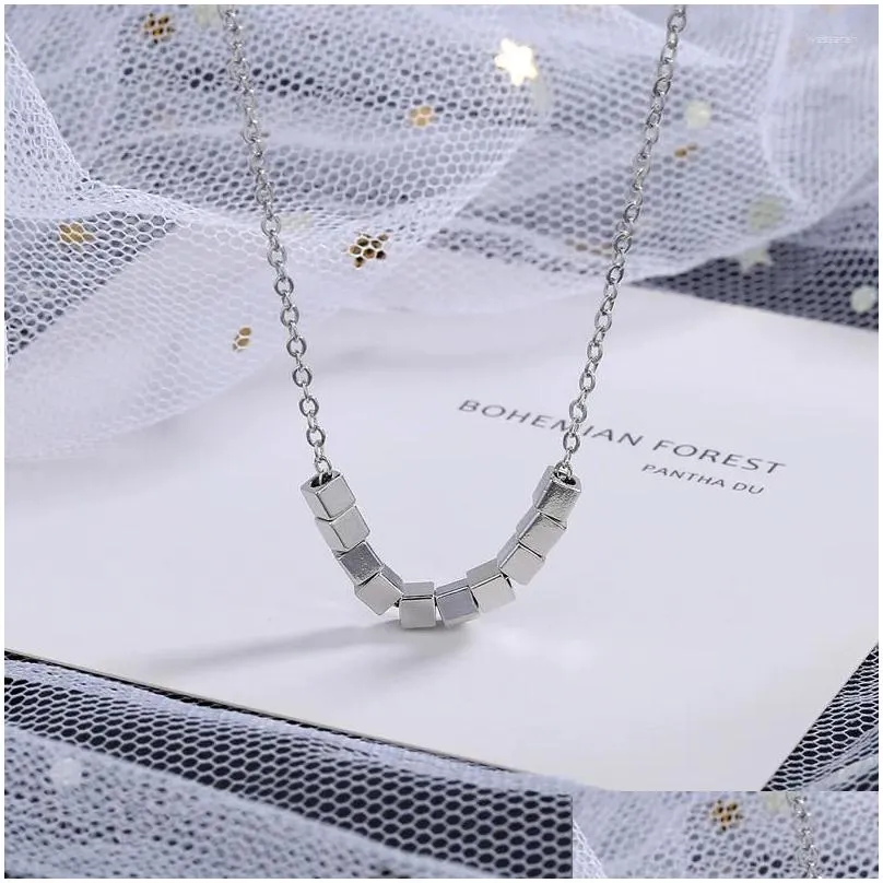 Pendant Necklaces Fashion Silver Color Square Block Beaded Necklace For Women`s Choker Chain Charm Jewelry Accessories