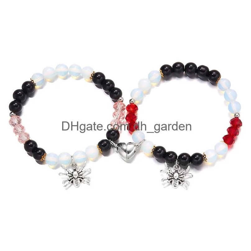 Beaded 2Pcs/Set Magnetic Distance Bead Bracelet Couple Minimalist Heart Lovers Matching Friendship Bracelets For Women Drop Dhgarden Dh2Vw