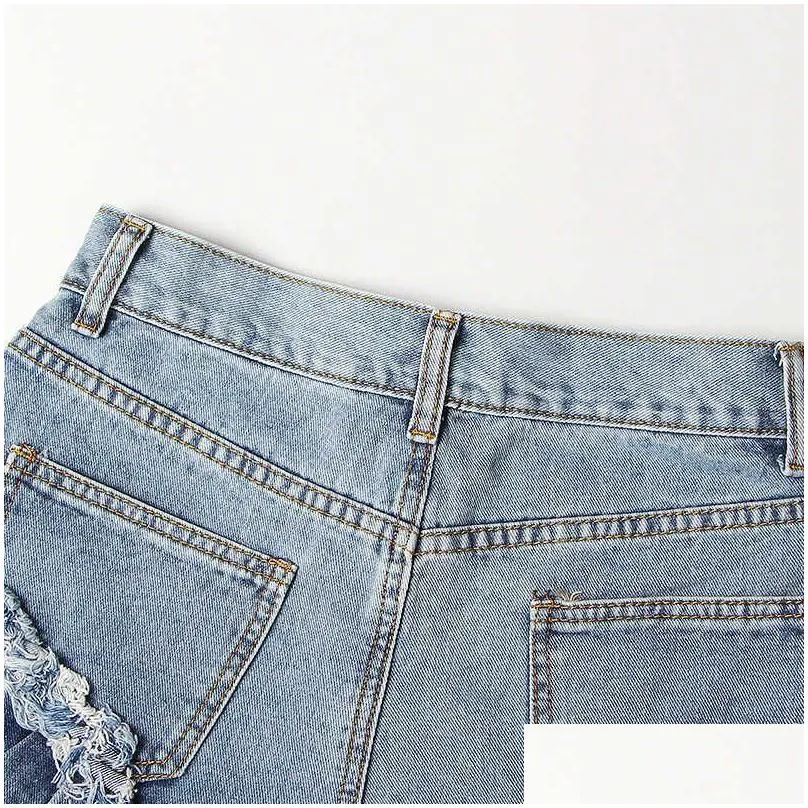 Women`S Shorts Chicever Casual Blue For Women High Waist Work Ruffles Pockets Asmmetrical Slim Short Pant Female Summer 210719 Drop D Dhzbg