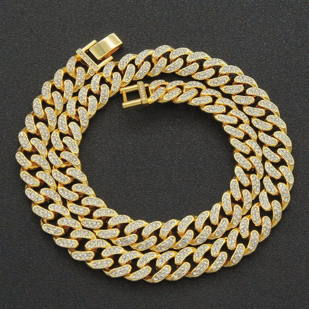 13mm  Cuban Link Chain Gold Silver Color Choker Necklace for Women Iced Out Crystal Rhinestone Necklace Hip hop Jewlery