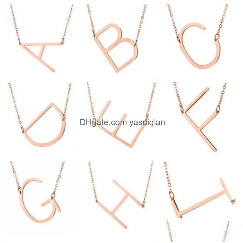 Pendant Necklaces Az Initial Letter For Women Capital 26 English Alphabet Charm Gold Sier Rose Chains Female Luxury Jewelry Drop Deliv Dhs7G