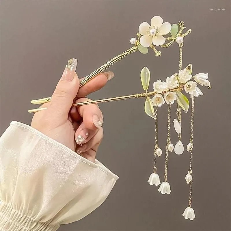 Hair Clips Pearl Tassel Step Shaking Hairpin Chopstick Stick Ancient Style Ornament Pan Headdress Flower Accessories