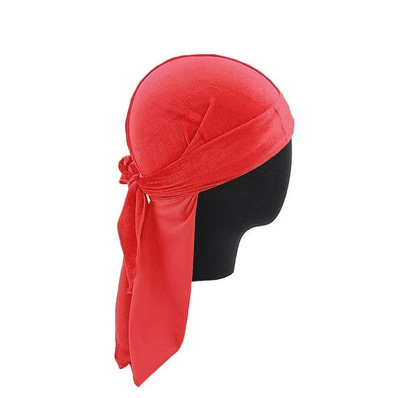 Designer Velvet Durag Hair Bonnets Skull Pirate Hat With Long Tail Outdoor Cycling Accessories For Adult Mens Women Fashion Caps