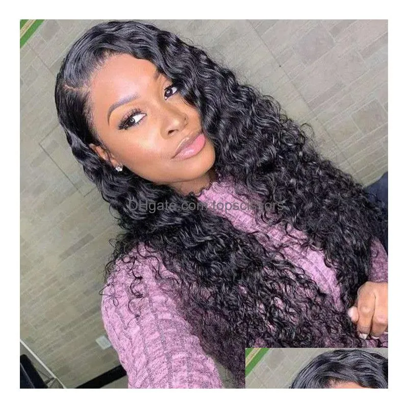 Lace Wigs Pre Plucked 360 Frontal Cap Human Hair For Black Women Water Wave Front 130% Curly Virgin Brazilian Wig Drop Delivery Produ Dhzqq