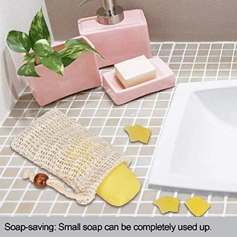 Natural Exfoliating Mesh Soap Savers Bag Scrubbers Pouch Holder For Shower Bath Foaming And Drying 6*3.5inch