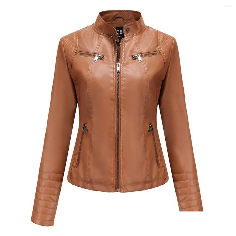 Women`s Jackets Fashion Women Faux Leather Jacket Autumn Winter Long Sleeve Plus Size Ladies Solid Zipper Biker Coat Female Casual