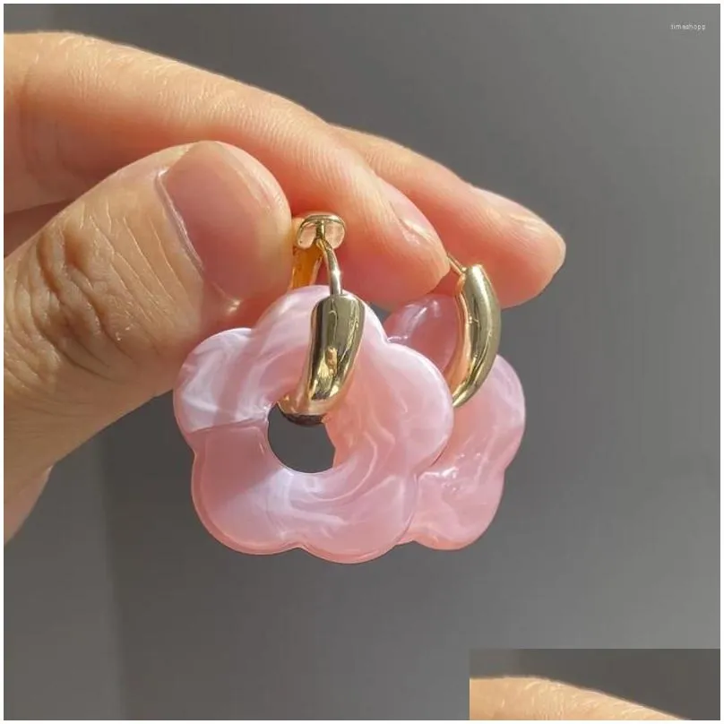 Hoop Earrings 1PCS Boho Candy Color Flower Resin Drop Earring For Women Transparent Marbling Acrylic Metal Earings Jewelry
