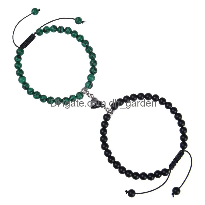 Beaded 2Pcs/Set Magnetic Distance Bead Bracelet Couple Minimalist Heart Lovers Matching Friendship Bracelets For Women Drop Dhgarden Dh2Ng