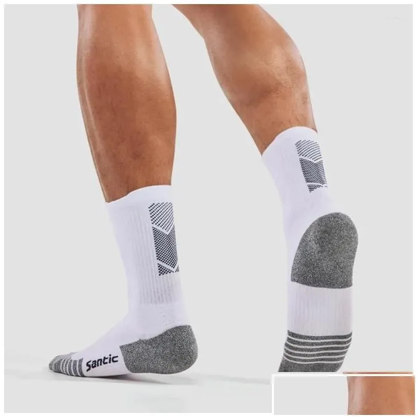 Sports Socks Santic Cycling Medium Long Tube Men Women 2024 Outdoor Mtb Bike Running Compression Comfortable Mti-Color Drop Delivery O